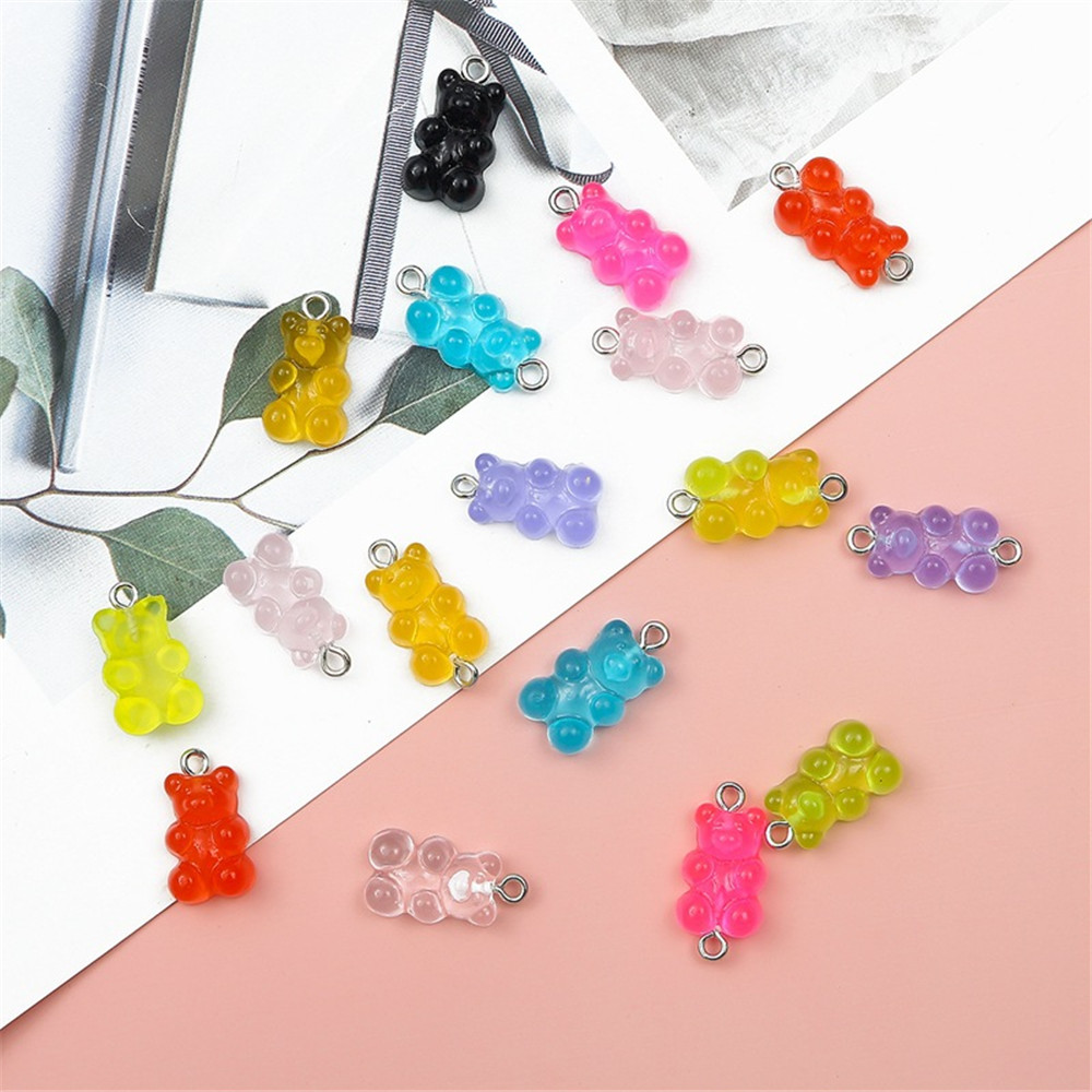 10Pcs/lot Candy Color Resin Gummy Bear Pendant Cabochon Flatback Heart Shape Jewelry DIY