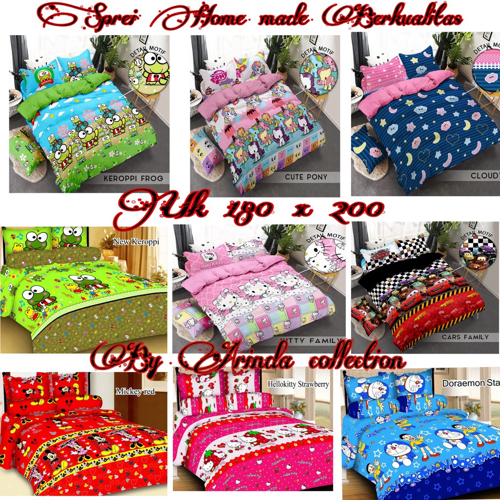 sprei karakter bahan katun halus uk 180 x 200 dan uk 120 x 200 free sarban sargul