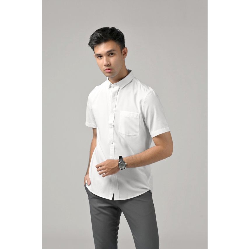 Kemeja HM Basic Polos Lengan Pendek Putih Premium  1468D