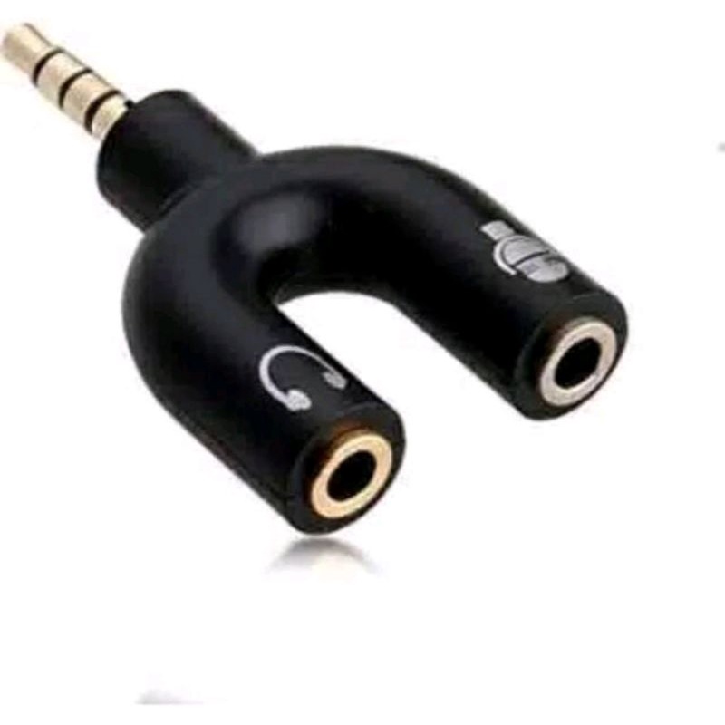 Audio Splitter u shape male to dual female Jack 3.5mm smule mic ORI