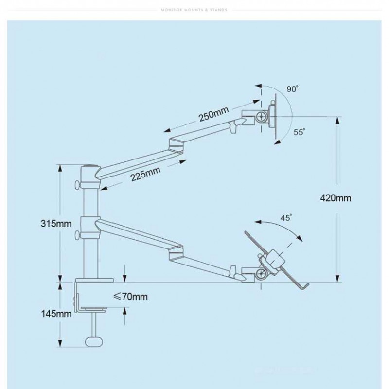 Bracket Monitor Dual Arm Vesa Mount Laptop Holder Full Motion Adjust