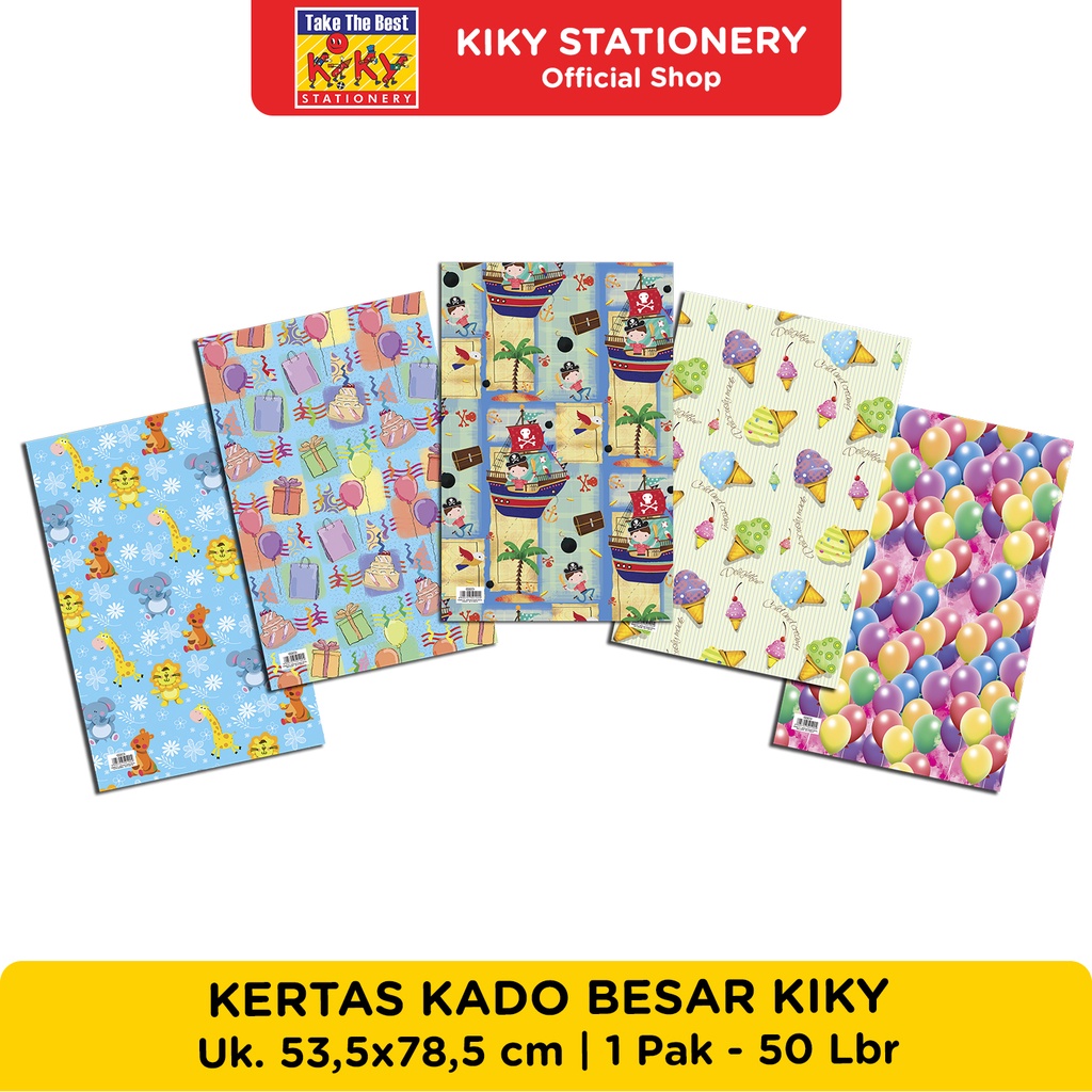 Jual Kiky Kertas Kado Besar Glossy Ukuran Uk 53 5 X 78 5 Cm Per 10