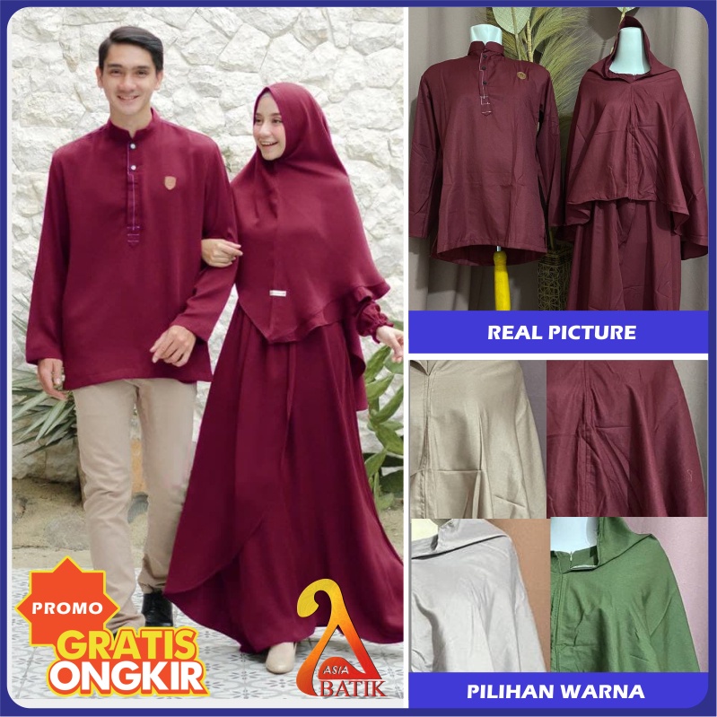 BAJU GAMIS COUPLE SARIMBIT KELUARGA PASANGAN MUSLIM NIBRAS AURORA PURPLE GAMIS NAJWA TERBARU 2021