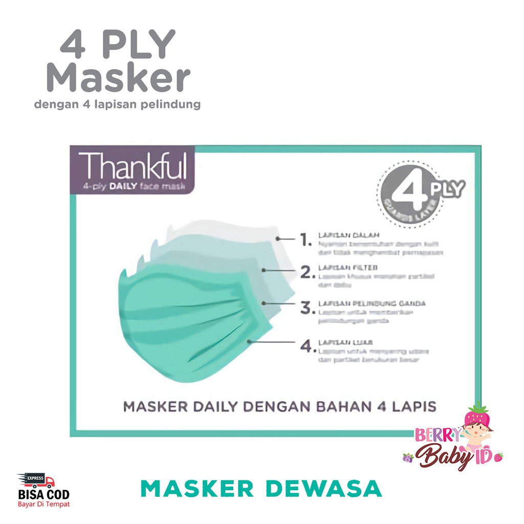 Thankful Masker Dewasa Isi 5 Pcs 4 Ply Masker Earloop Daily Face Mask Berry Mart