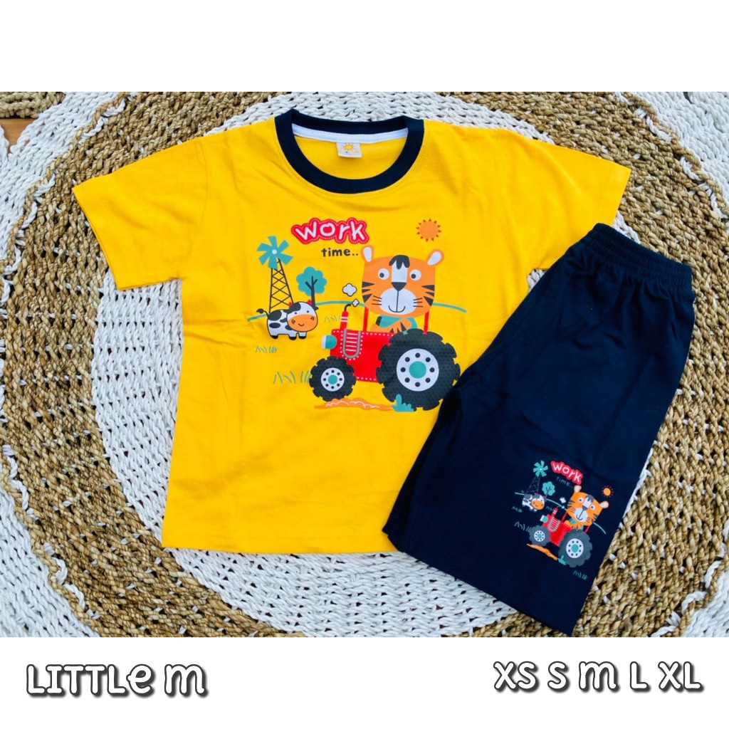 setelan kaos anak kuning truck work time