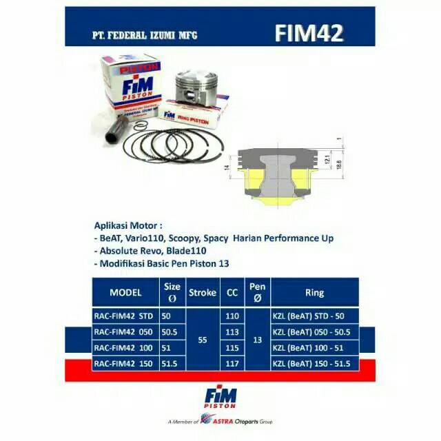 Piston kit fim 42 piston seher beat vario blade absolute revo