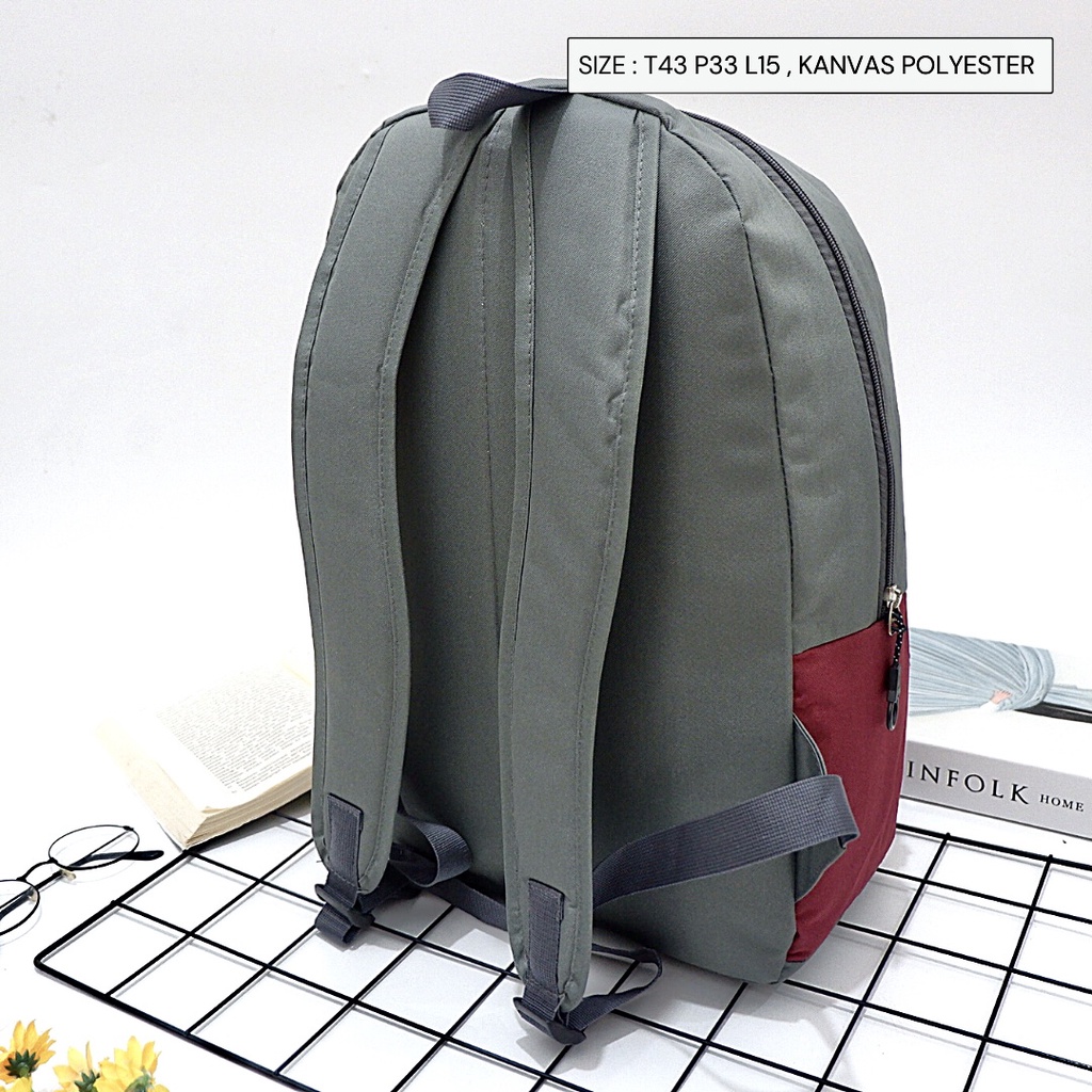 (NEVSET BAG) ransel sekolah menengah mahasiswa kampus bahan kanvas banyak ruang gesper wanita pria unisex