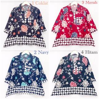 JB 80 Atasan blouse batik asimetris  kombinasi lengan 