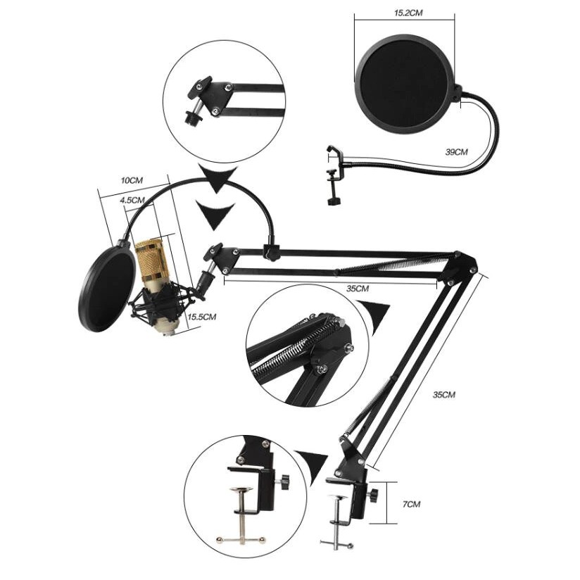 ROCKWARE RW-BM800 - Condenser Recording Microphone - Paket Premium Lengkap dengan USB 7.1 Soundcard