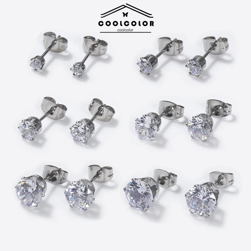 COD❤️1PCS Titanium Steel Real Zircon Super Shiny Stud Earrings Diamond Stud Earrings Jewelry Fashion Wanita Korea Aksesoris