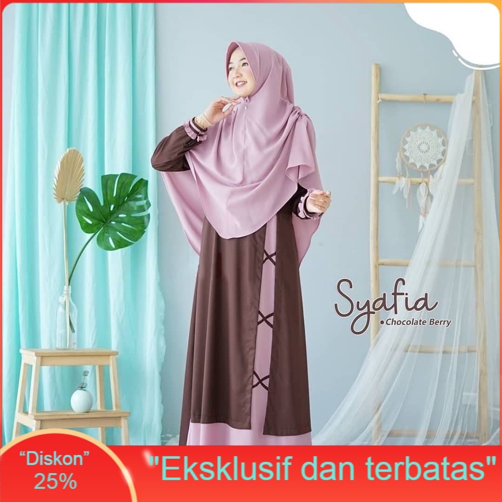 Syafia Syar'i Gamis Set Setelan Baju Muslim Plus Jilbab Pkaian Syarii Syari Wanita Remaja Abg Ootd