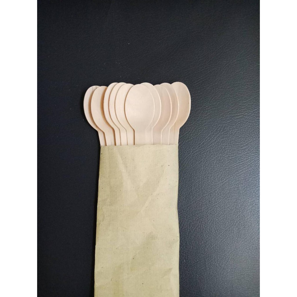  Sendok Kayu Sekali Pakai  Natural Disposable Spoon Eceran 