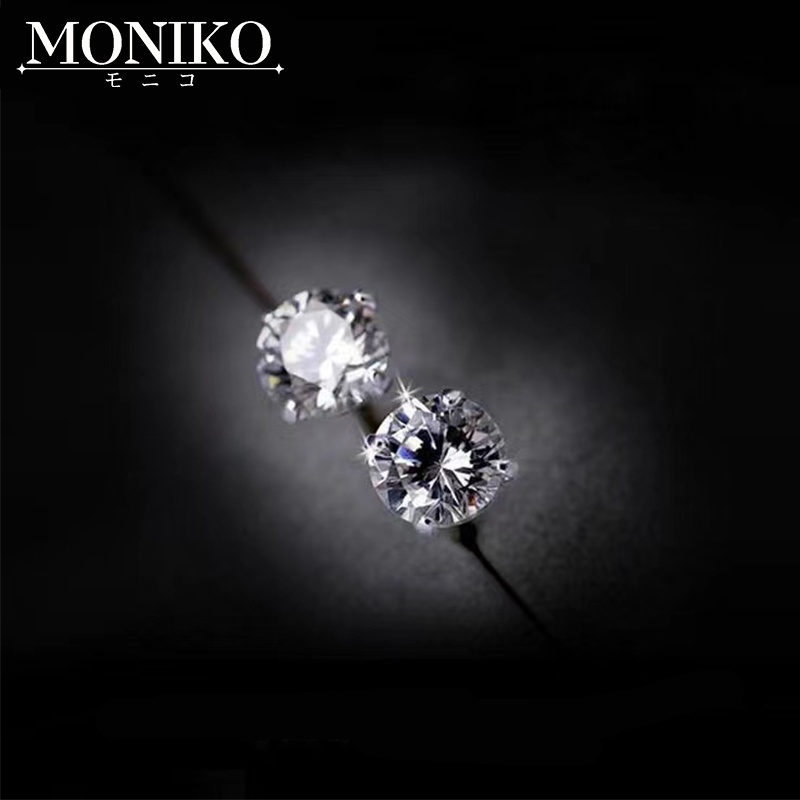 MONIKO Anting wanita anting zirkon bulat empat cakar anting kecil klasik 6 MM untuk pria dan wanita