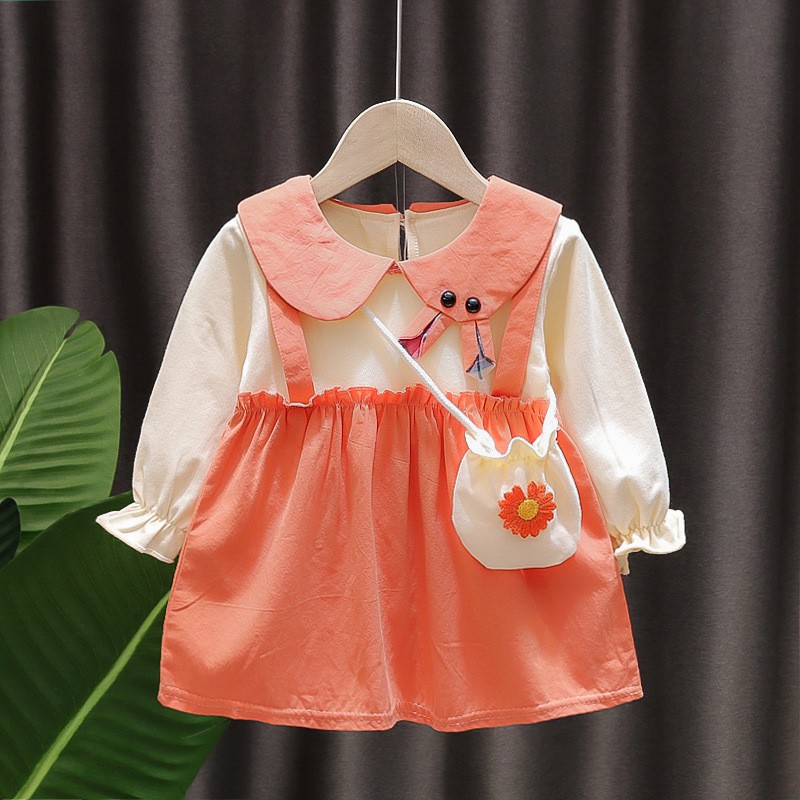 Cherry COD Dress Tunik Anak Import + Pouch / Dress Anak Cewek Lengan Panjang/ Gaun Anak / Baju Anak Perempuan D28