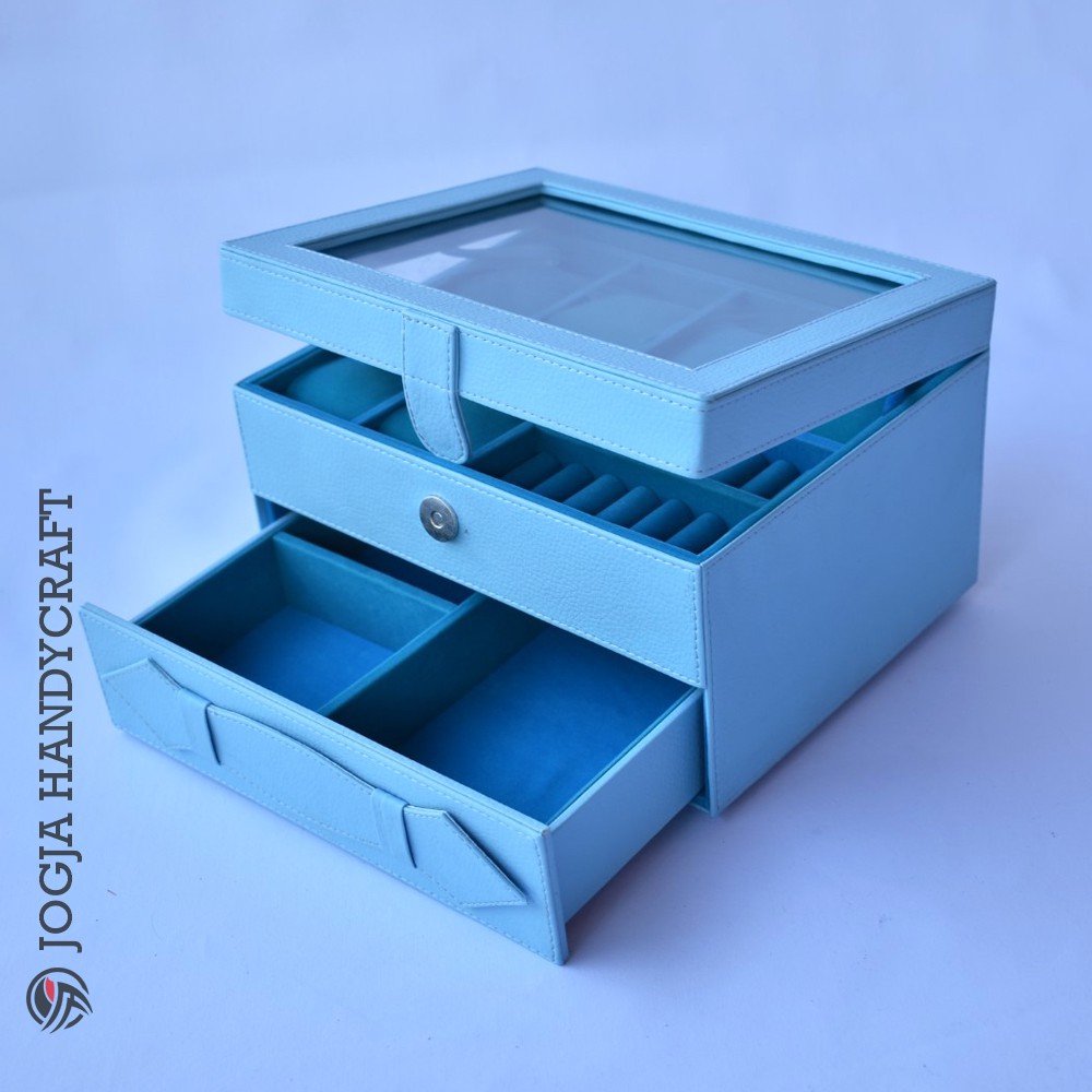 Kotak Tempat Jam Tangan Jumbo mix Tempat Perhiasan Tingkat Baby Blue