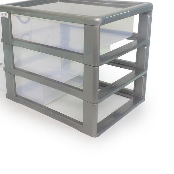 ℮ SHINPO Laci Susun Mini Plastik 3 Slot Rak Container Maxim Mini Drawer SPO-SIP-355-S3 Abu-Abu ○