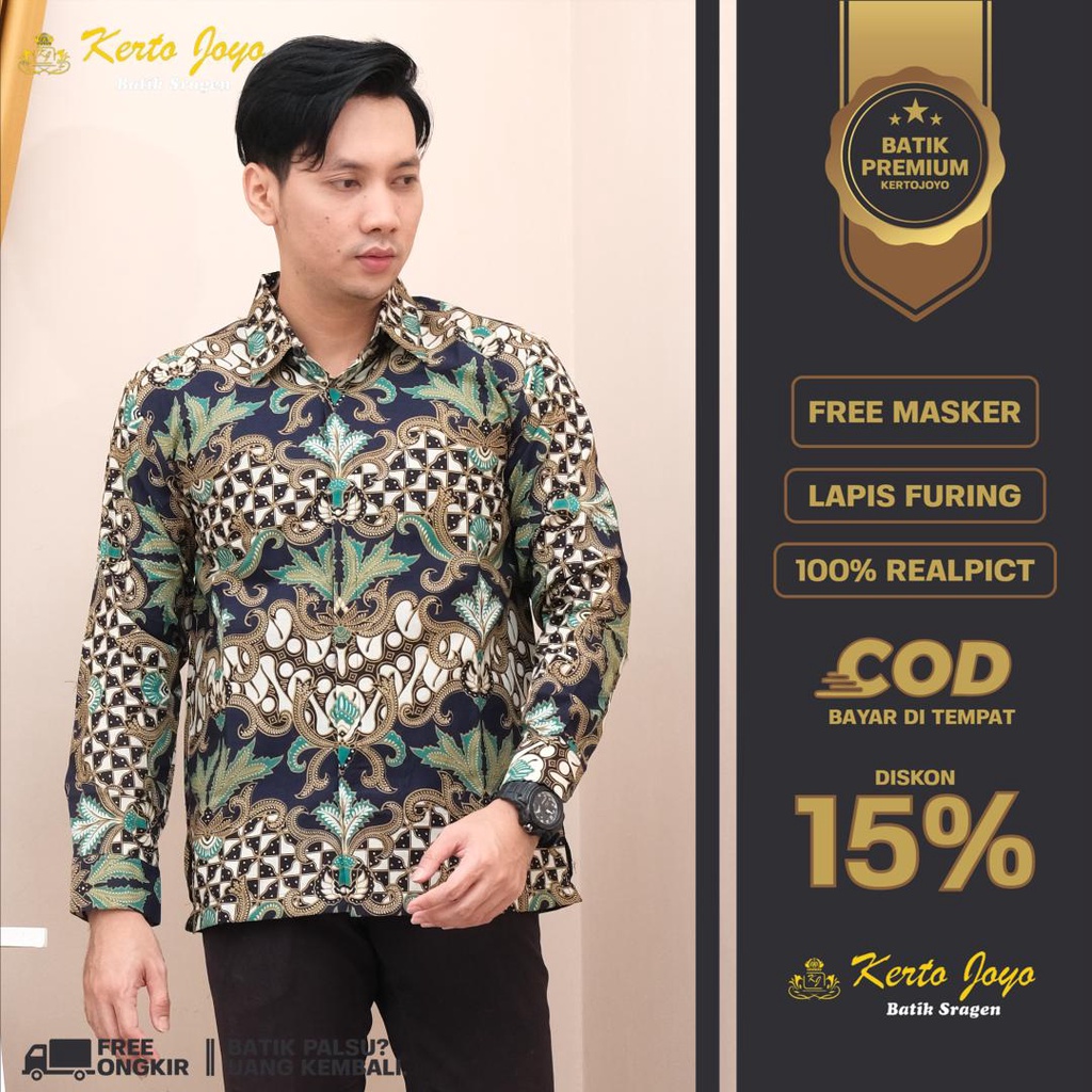 [LIMITED] Baju Batik Pria Lengan Panjang Premium/Kemeja Batik Pria Slimfit Furing Terbau BATIK ALUNA ASD-064