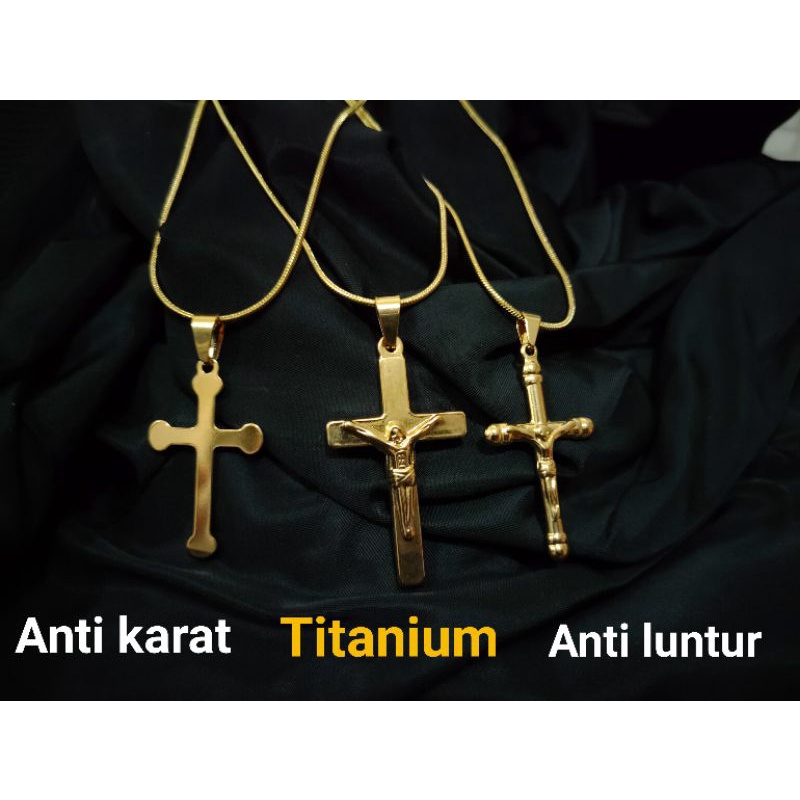 Kalung Liontin Salib Titanium Pria Wanita ANTI KARAT SELAMANYA