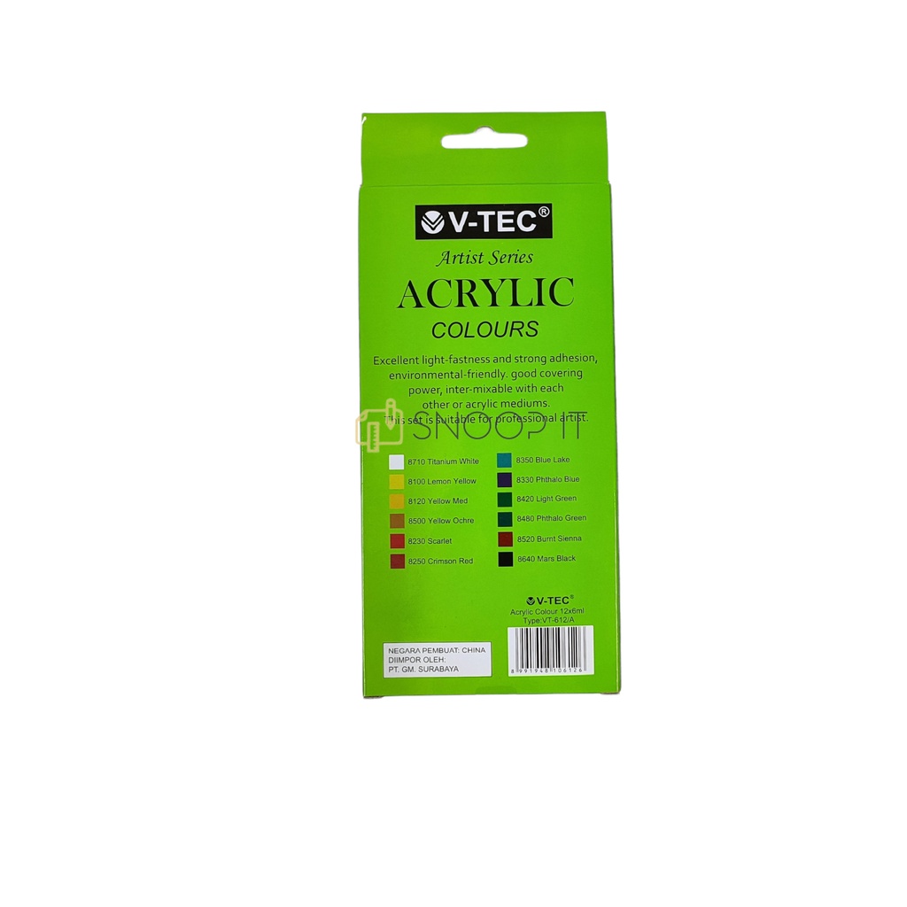 

RK Cat Akrilik V-TEC VT-612/A Acrylic Colours 12 Warna x 6 ML - Set SHSNP