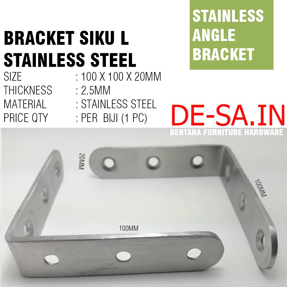 100 MM Siku Stainless Steel / Zinc Plate Braket Siku Tebal 100 x 100 MM - L-Shaped Angle Bracket Fastener