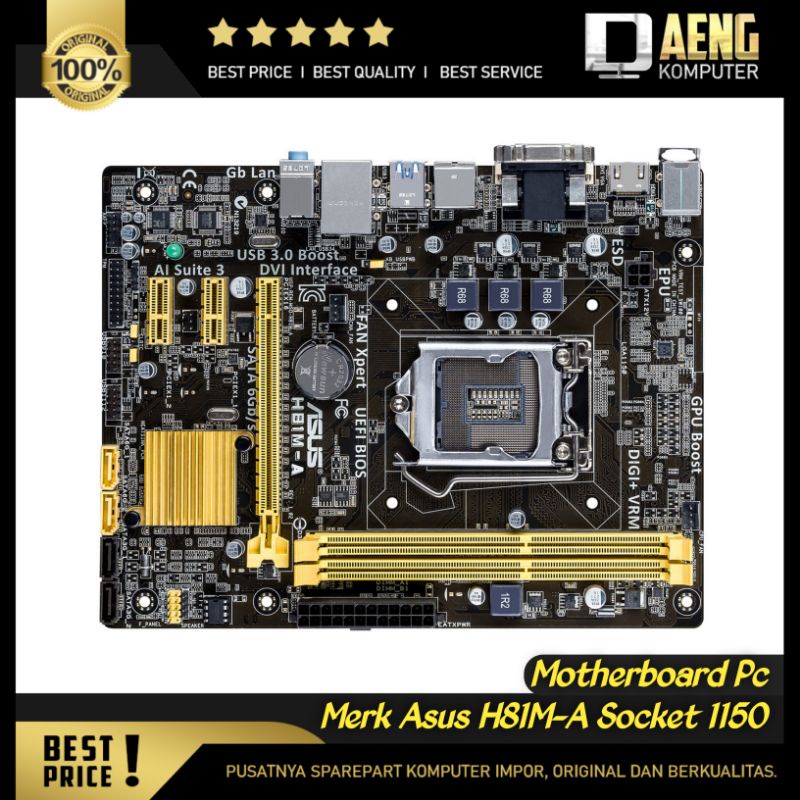 Motherboard Mainboard Mobo Pc Merk Asus H81M-A Socket 1150 gen 4 ada HDMI Murah