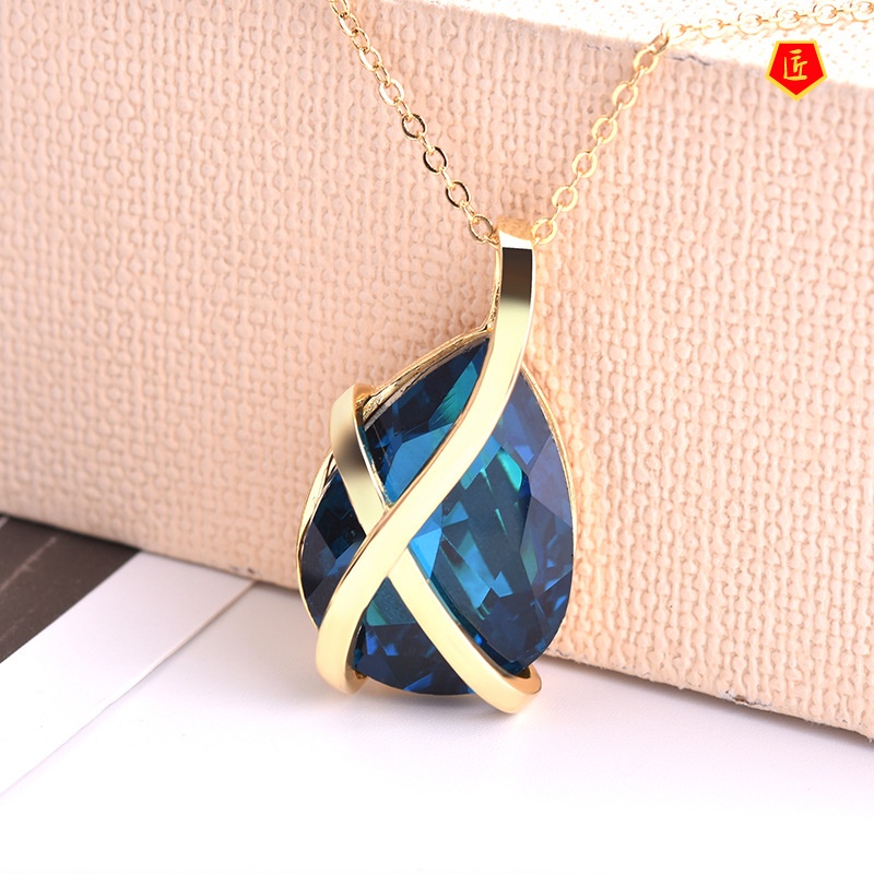 [Ready Stock]Personality Fashion Inlaid Peacock Blue Necklace and Earrings Suite