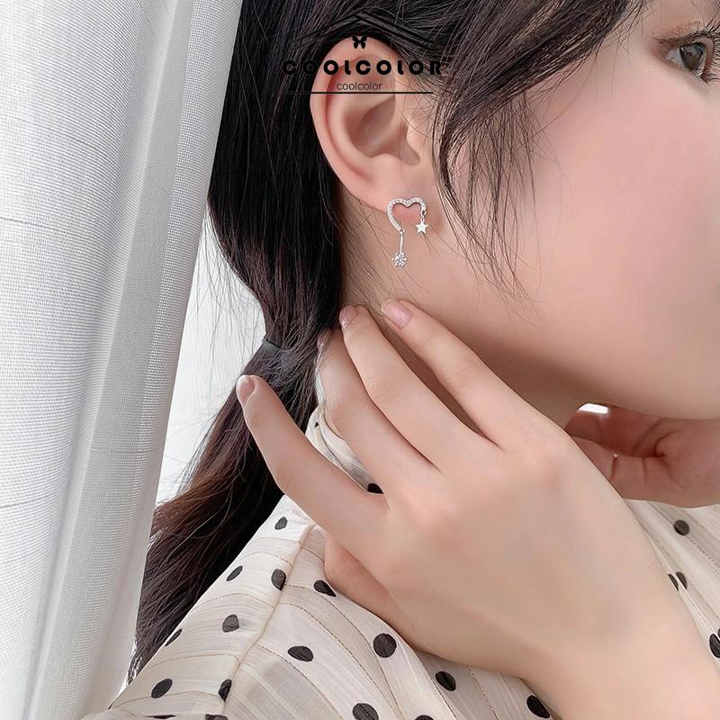 COD 1Sepasang 925 Silver Stud Earrings Indah Cinta Fringe Girl Stars Anting Desain Kecil Berkualitas Tinggi- cl