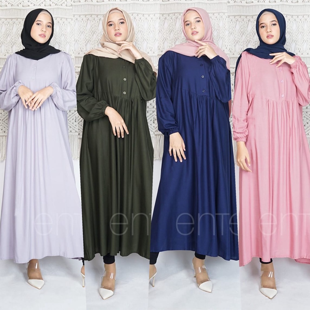 Pakaian Wanita Atasan Siena Midi Dress Katun Viscose Premium Jumbo Ld 134 Gamis Muslimah Ori Enter