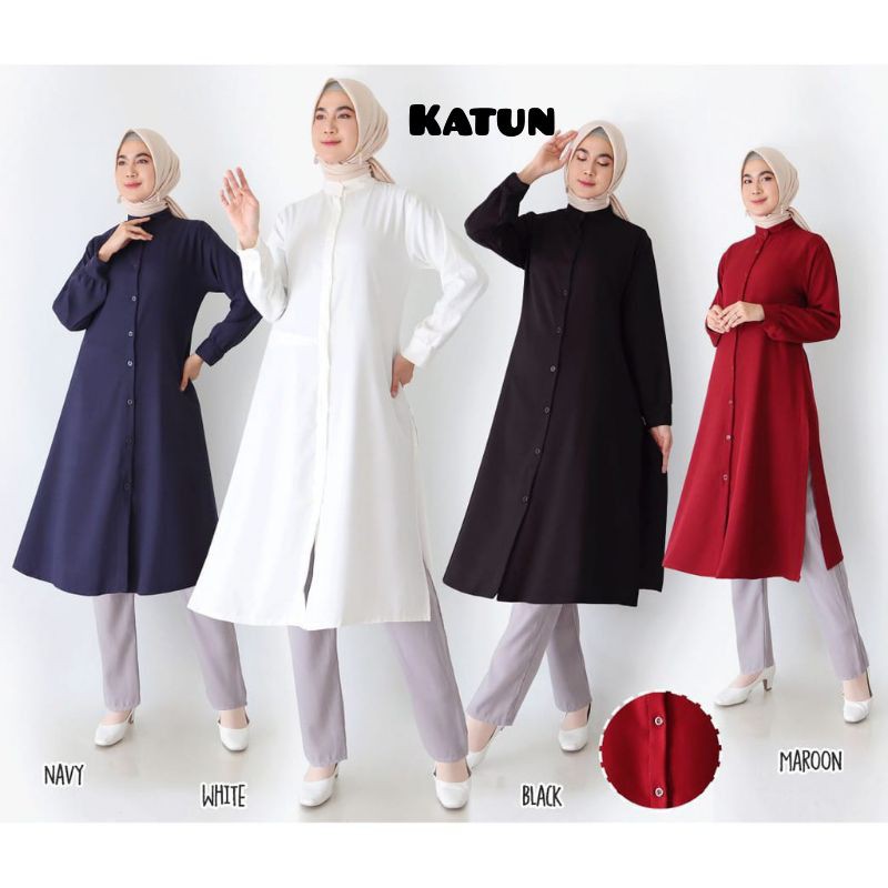 KEMEJA TUNIK WANITA POLOS REAL PICT ( BAHAN KATUN SYAKILA )