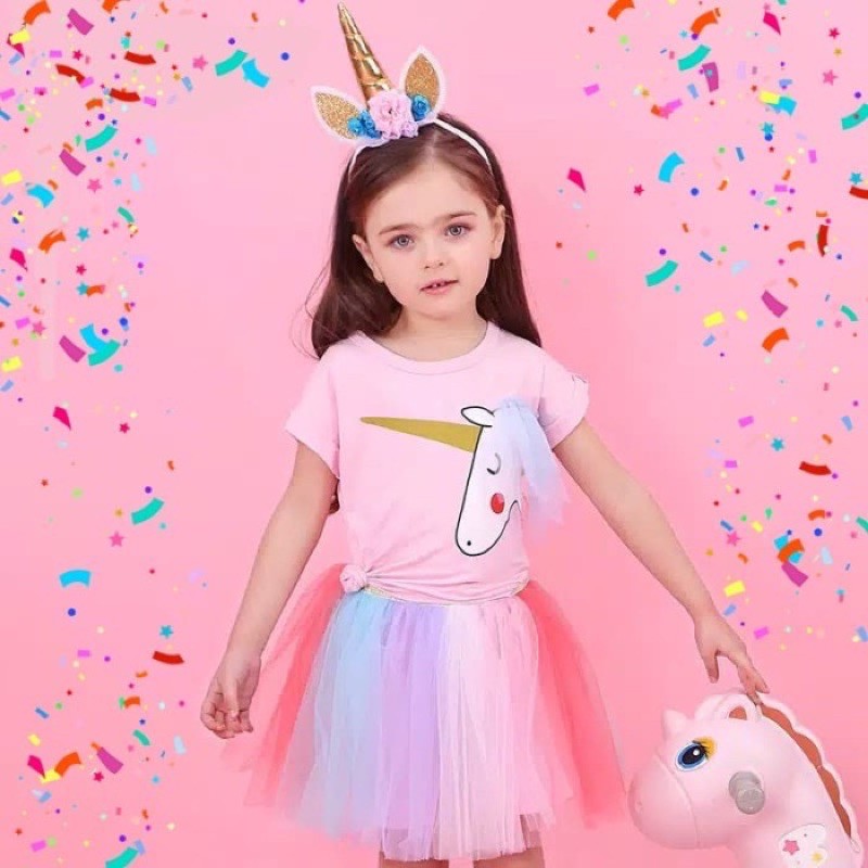 baju setelan anak unicorn/baju anak perempuan/dress unicorn/baju anak lebaran/baju lebaran anak/baju