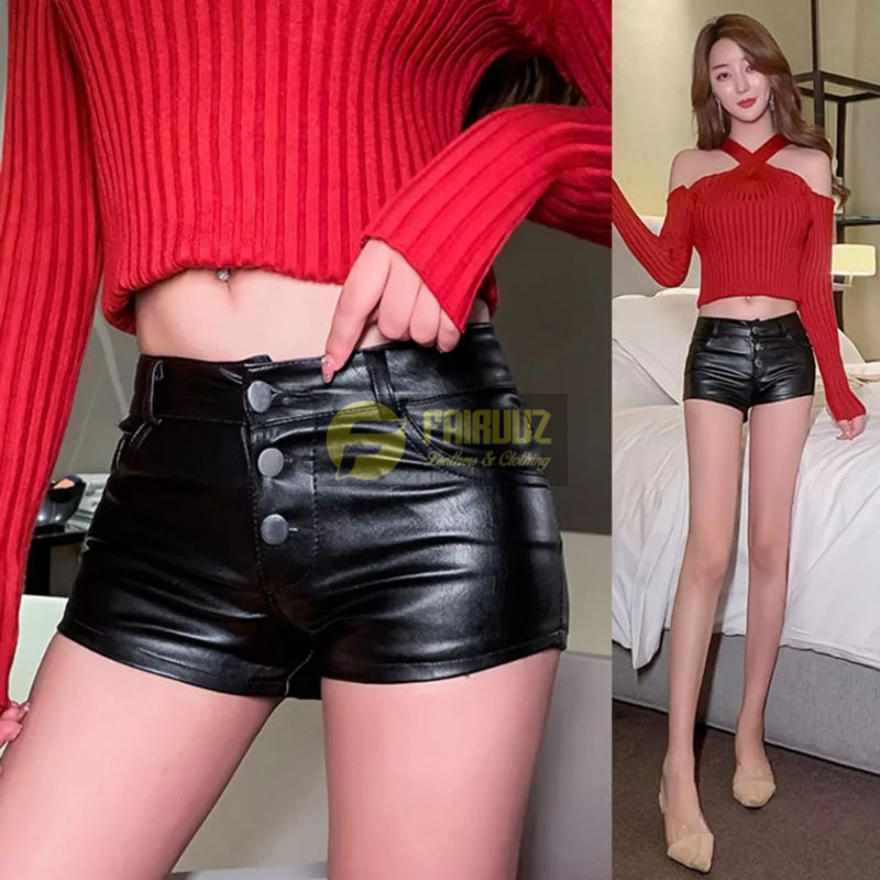 Celana Pendek Kulit Asli Ketat Seksi Hot Pants Shorts Tight Breasted Sexy Straight Leg Boots Low Wai