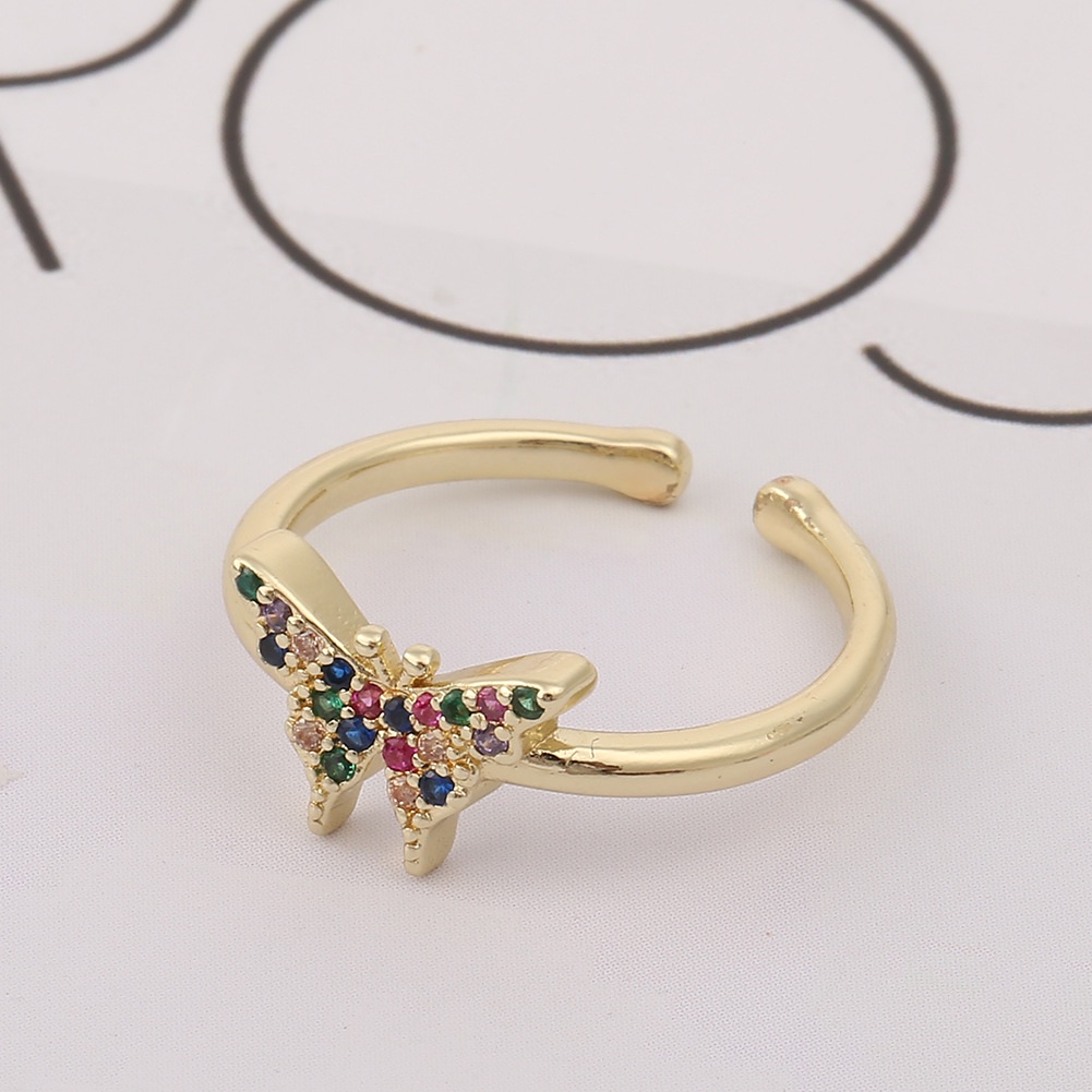 Eropa dan Amerika in normcore style ring diamond warna ornamen butterfly pembukaan cincin gaya yang