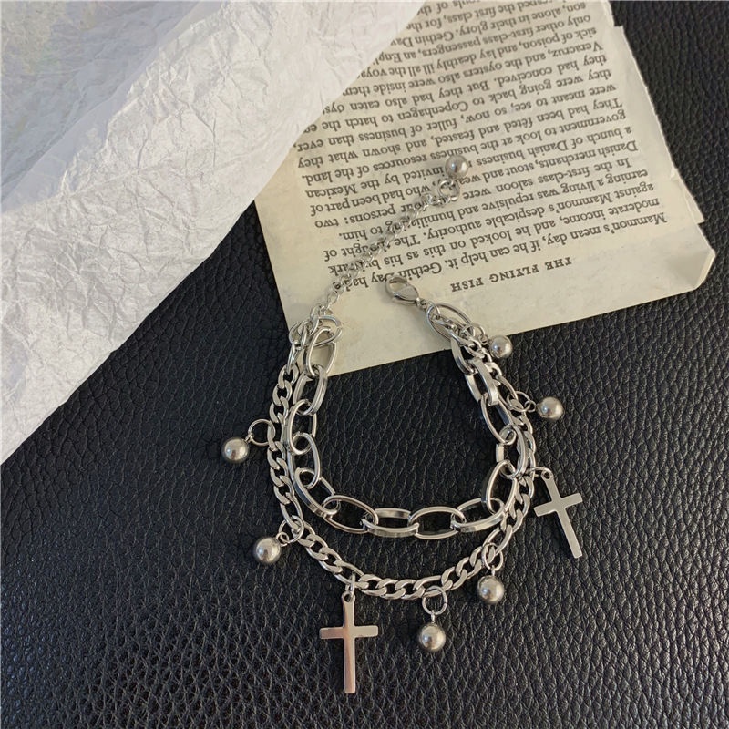 Double-layer Cross Bracelet Accessories Personality Hip-hop Punk Style