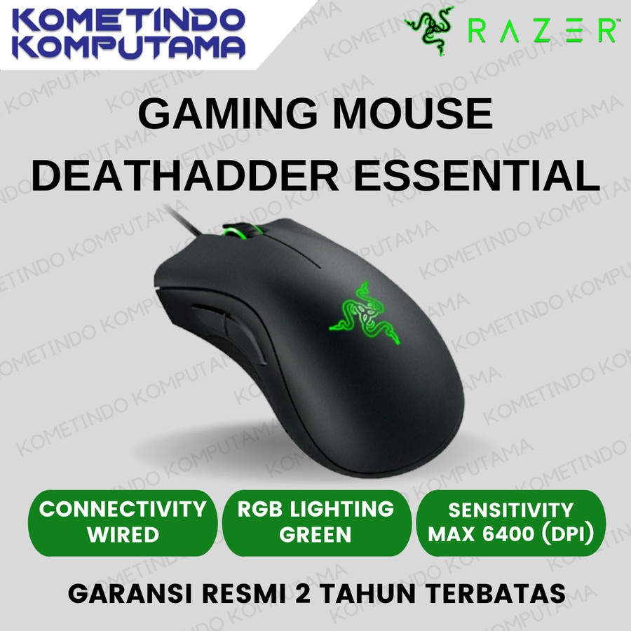 Razer DeathAdder Essential Black Gaming Mouse Wired 100% Ori Garansi Resmi