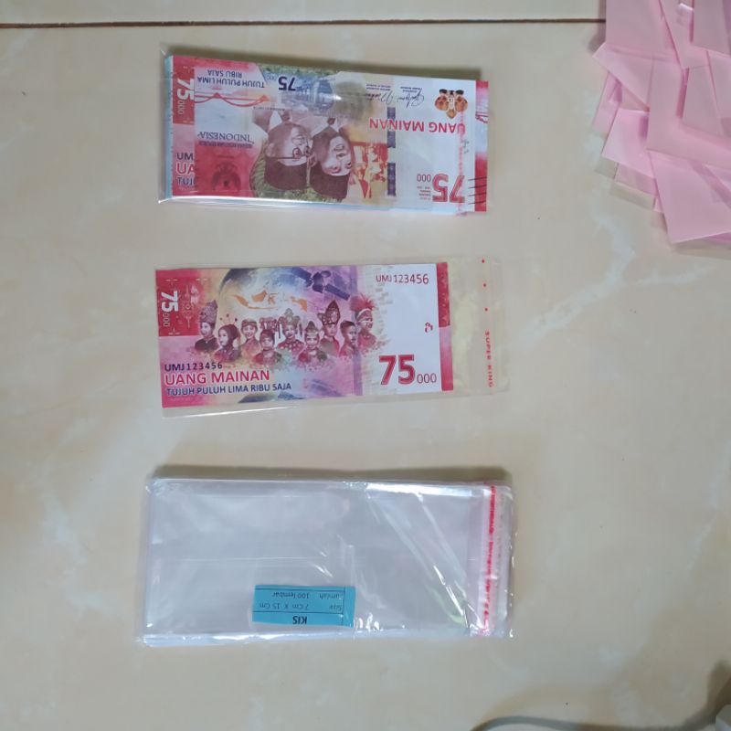 [ADD003] Plastik opp uang ukuran 7x15cm transparan plus perekat