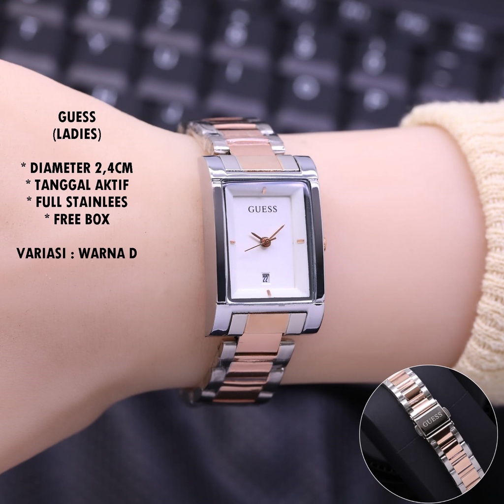 (BISA COD) JAM TANGAN WANITA GUESS RANTAI BODY SEGI TANGGAL AKTIF