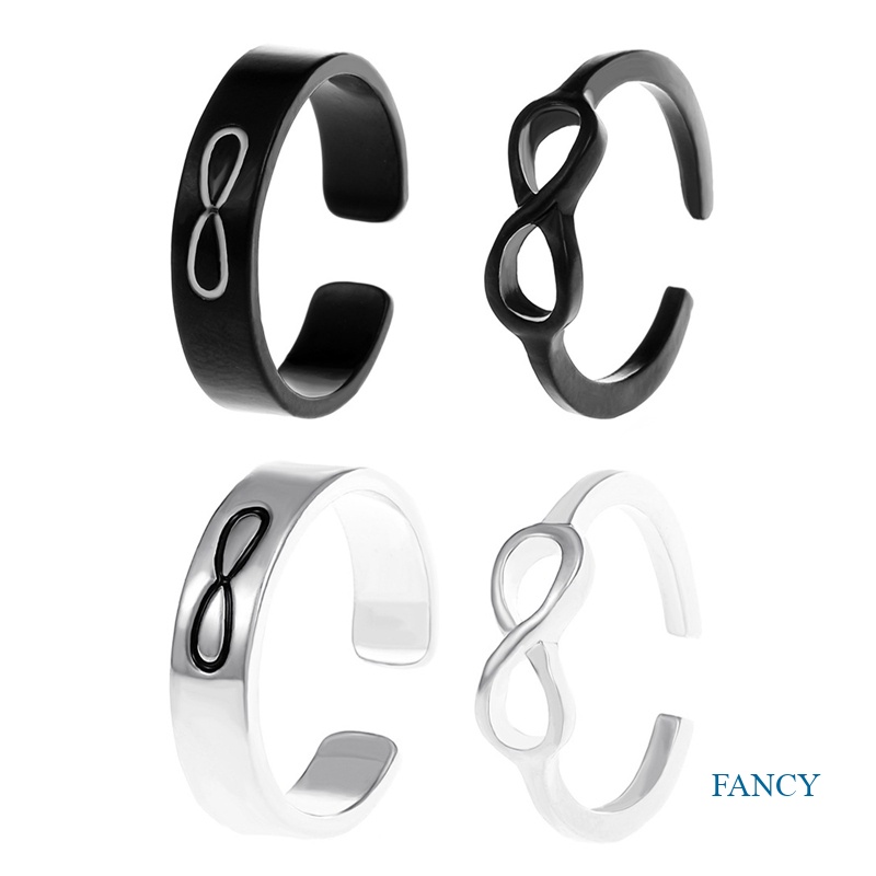 2pcs / Set Cincin Pasangan Model Terbuka Adjustable Desain Angka 8 Kupu-Kupu Gaya Vintage Untuk Unisex