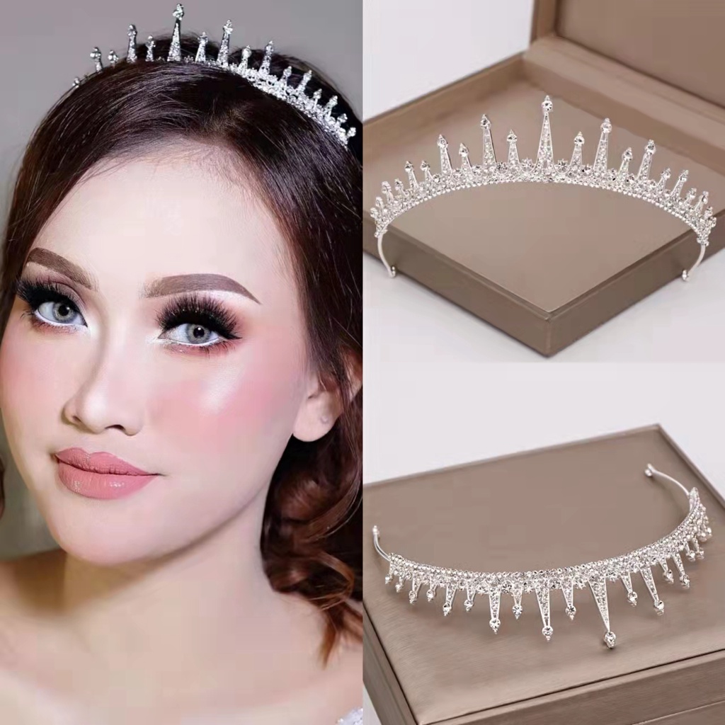 Bando Mahkota Wanita Crown Berlian Acsesories Rambut Pengantin Hijab Ulang Tahun Mahkota Rhinestone Bando Princess