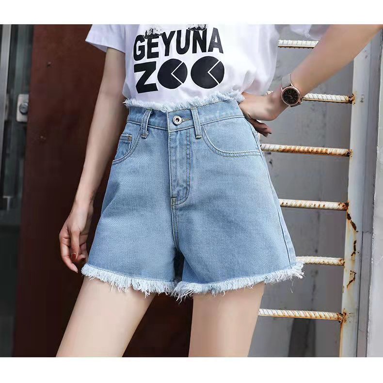 Celana jeans pendek wanita korean style Biru muda hotpants jens dewasa celana denim xl XXl perempuan cewek short  kekinian