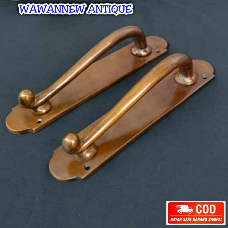 Handle Pintu / Tarikan Pintu Rumah Kuningan Antik Motif Cumi 31cm