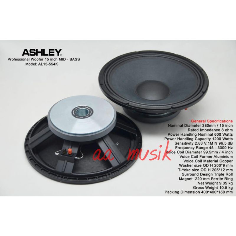 SPEAKER COMPONENT ASHLEY AL15-554K MID BASS 15 INCH ORIGINAL