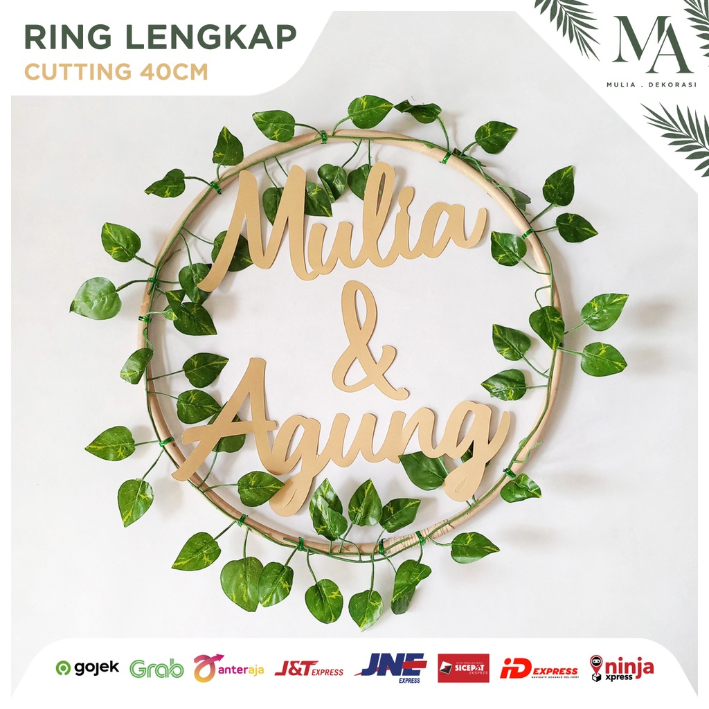 Ring Rotan Lingkaran 40cm Dekorasi Backdrop Aksesoris Lamaran Nikahan Lengkap Custom Nama Inisial Nama