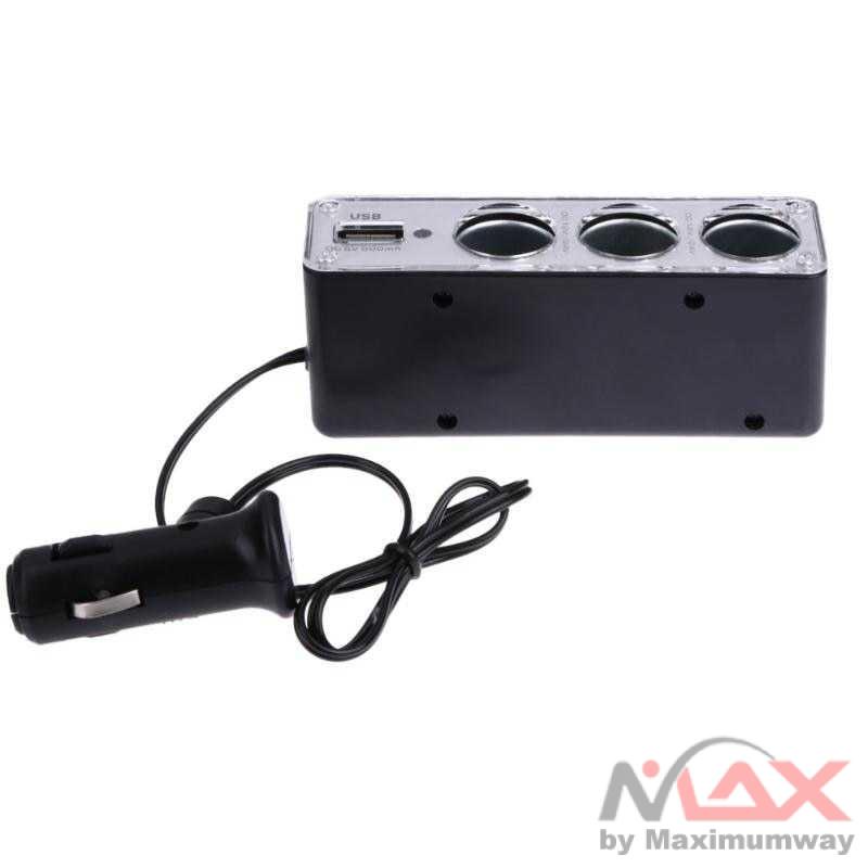 INcar Triple Socket 12V/24V Car Cigarette Lighter USB Power - WF-0096