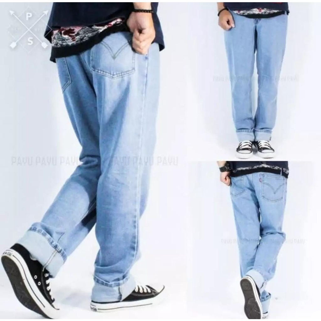 Celana Jeans Standar Baggy Warna Biru Muda