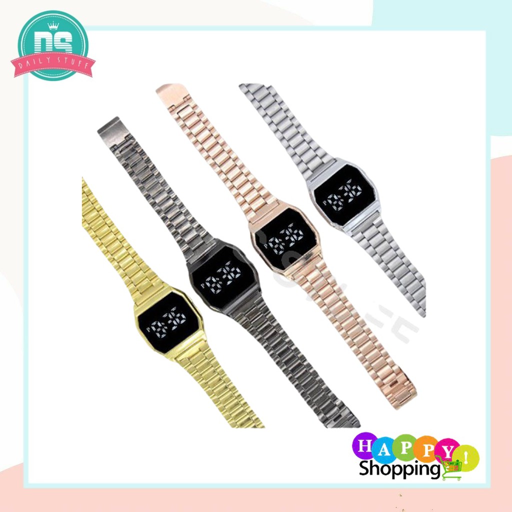 DS J020 Jam Tangan Digital Led Touch Screen Anti Air Strap Stainless Steel Untuk Pria / Wanita