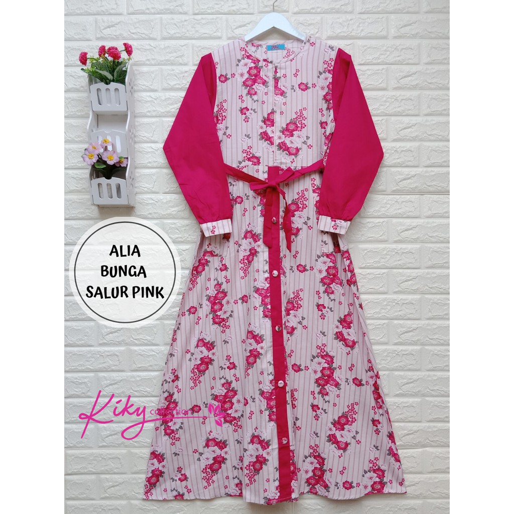 Gamis Katun Jepang Original Kekinian Cantik Alia Bunga Salur