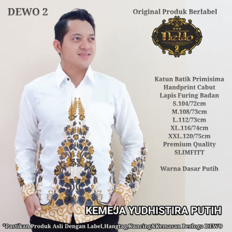 YUDHISTIRA PUTIH kemeja batik pria atasan batik by dewo