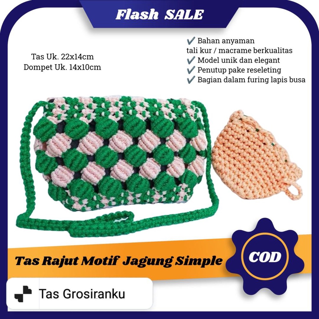 Tas Slempang Rajut Tali Kur set Dompet / Tas Talikur Anak Remaja Model Terbaru Kekinian Muat HP Moti