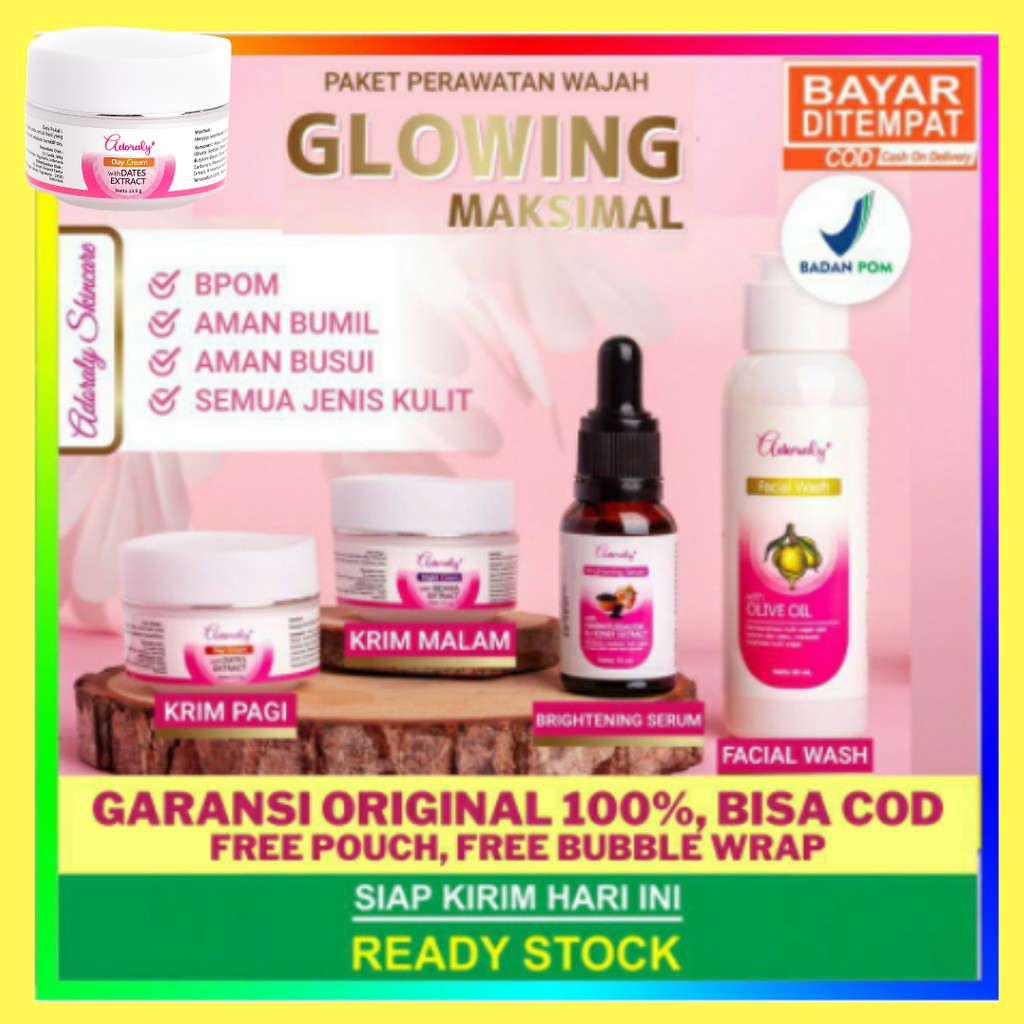 Skincare BPOM Glowing Penghilang Jerawat Cream Whitening Pemutih Wajah Adoraly Skincare Official