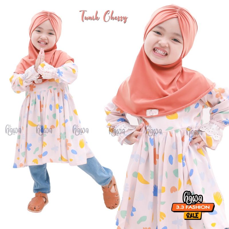 Tunik Anak Perempuan Chessy Tunik ORI Hawa kids Bahan Rayon Motif Premium Size S M L XL